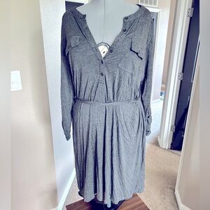 DESIGN 365 Gray Stretchy Long Sleeve Maxi Dress with Front Pockets